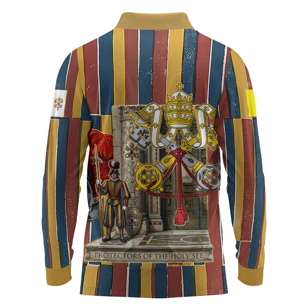 Vatican City Swiss Guard Protectors Of The Holy See Long Sleeve Polo Shirt Renaissance Uniform Stripes Catholic Military History