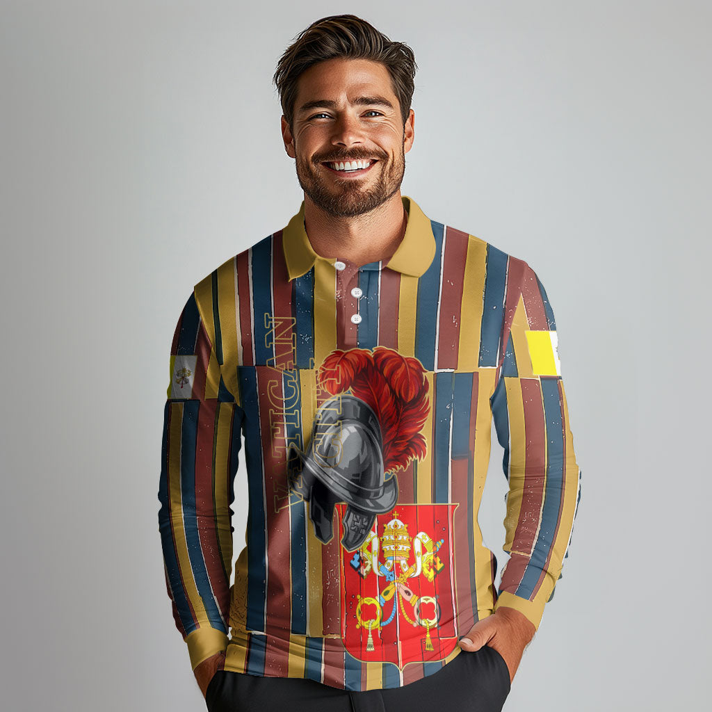 Vatican City Swiss Guard Protectors Of The Holy See Long Sleeve Polo Shirt Renaissance Uniform Stripes Catholic Military History