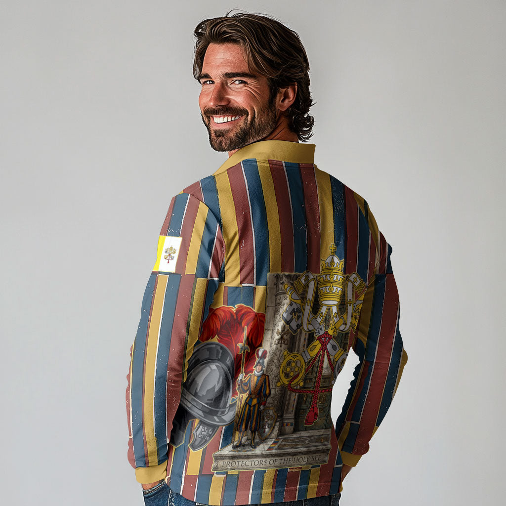 Vatican City Swiss Guard Protectors Of The Holy See Long Sleeve Polo Shirt Renaissance Uniform Stripes Catholic Military History