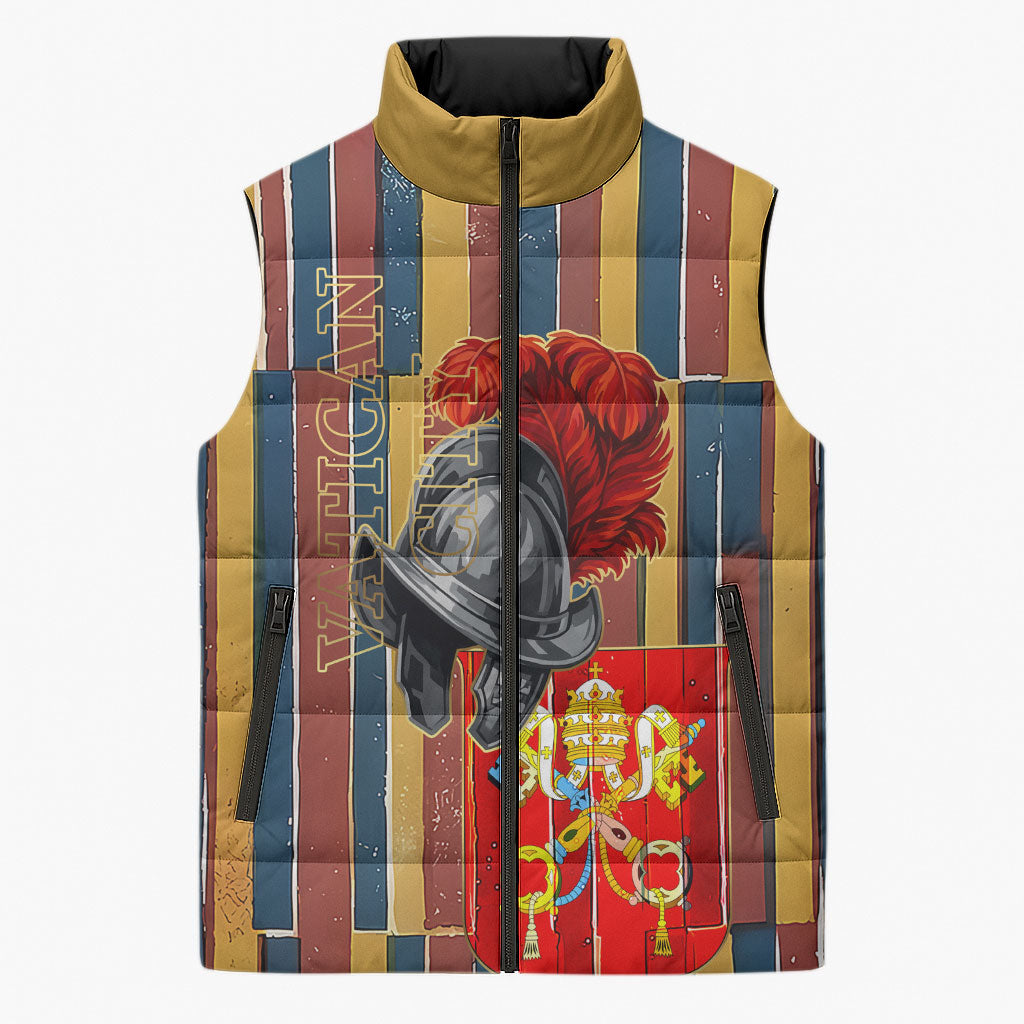 Vatican City Swiss Guard Protectors Of The Holy See Sleeveless Puffer Jacket Renaissance Uniform Stripes Catholic Military History