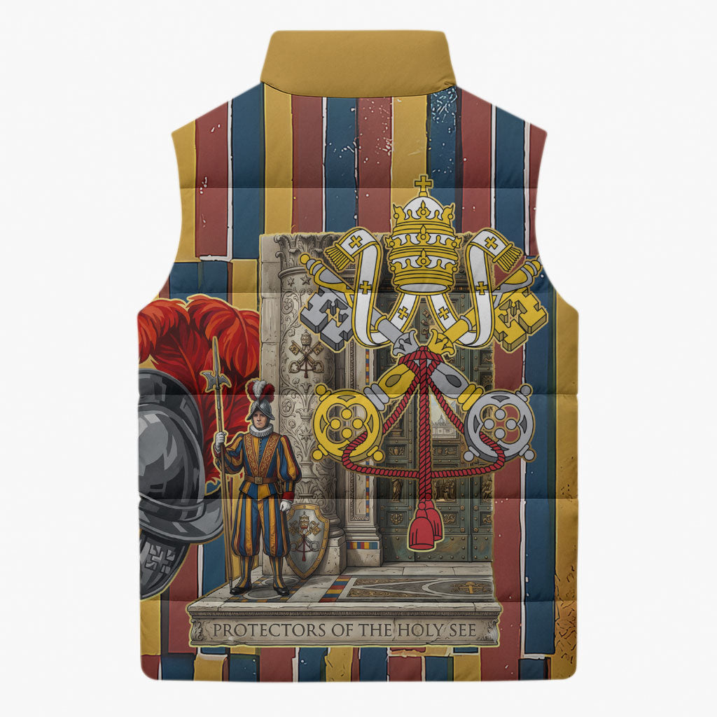 Vatican City Swiss Guard Protectors Of The Holy See Sleeveless Puffer Jacket Renaissance Uniform Stripes Catholic Military History