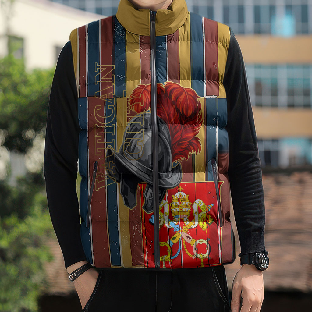 Vatican City Swiss Guard Protectors Of The Holy See Sleeveless Puffer Jacket Renaissance Uniform Stripes Catholic Military History