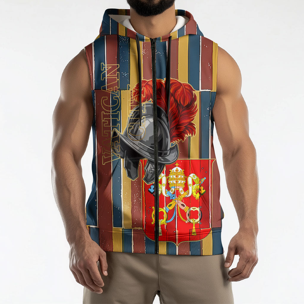 Vatican City Swiss Guard Protectors Of The Holy See Sleeveless Zip Hoodie Renaissance Uniform Stripes Catholic Military History