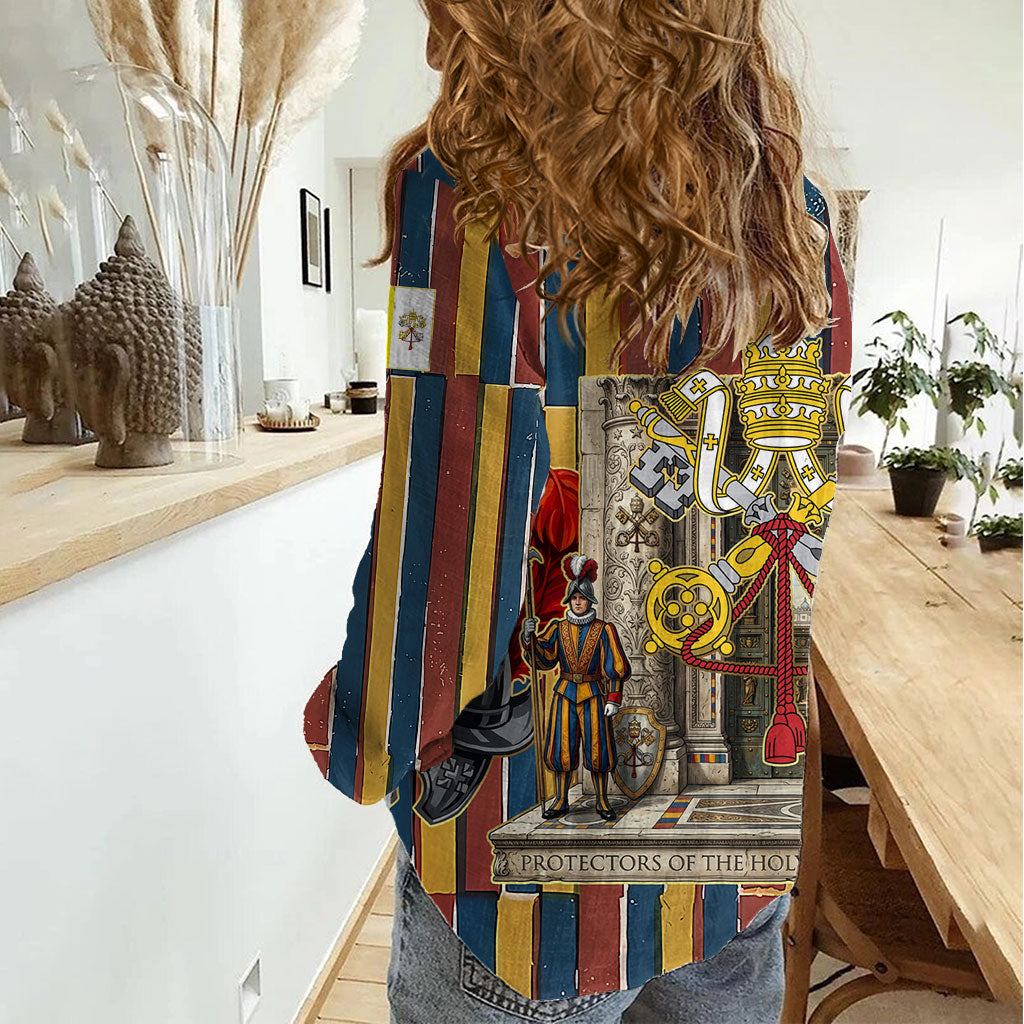 Vatican City Swiss Guard Protectors Of The Holy See Women Casual Shirt Renaissance Uniform Stripes Catholic Military History