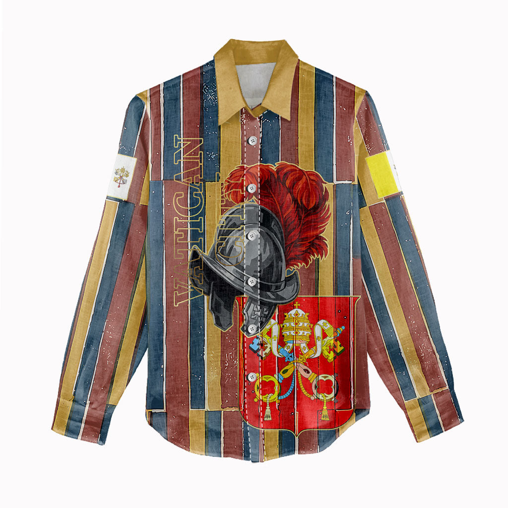 Vatican City Swiss Guard Protectors Of The Holy See Women Casual Shirt Renaissance Uniform Stripes Catholic Military History