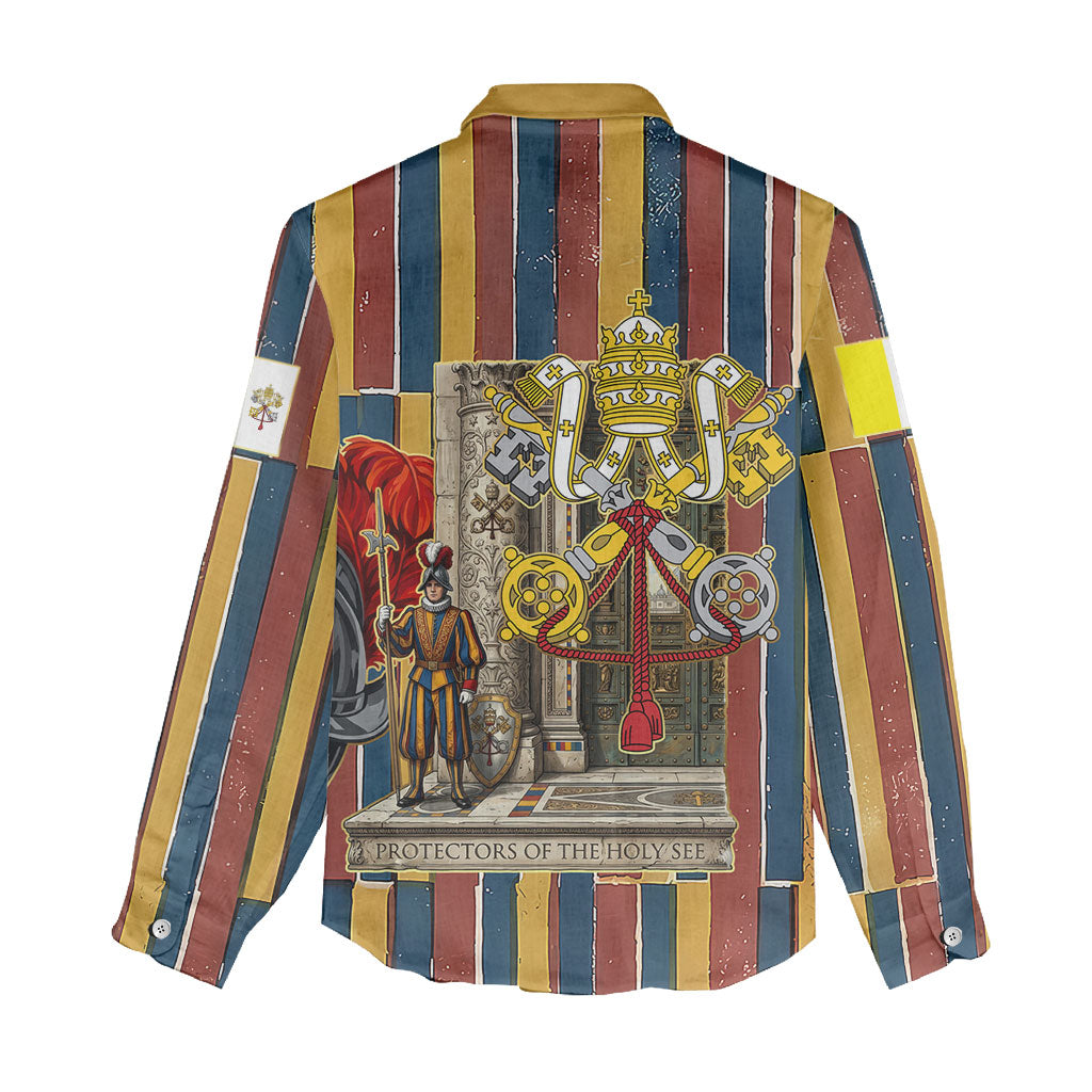 Vatican City Swiss Guard Protectors Of The Holy See Women Casual Shirt Renaissance Uniform Stripes Catholic Military History