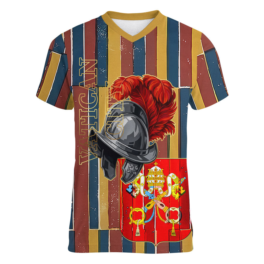 Vatican City Swiss Guard Protectors Of The Holy See Women V-Neck T-Shirt Renaissance Uniform Stripes Catholic Military History