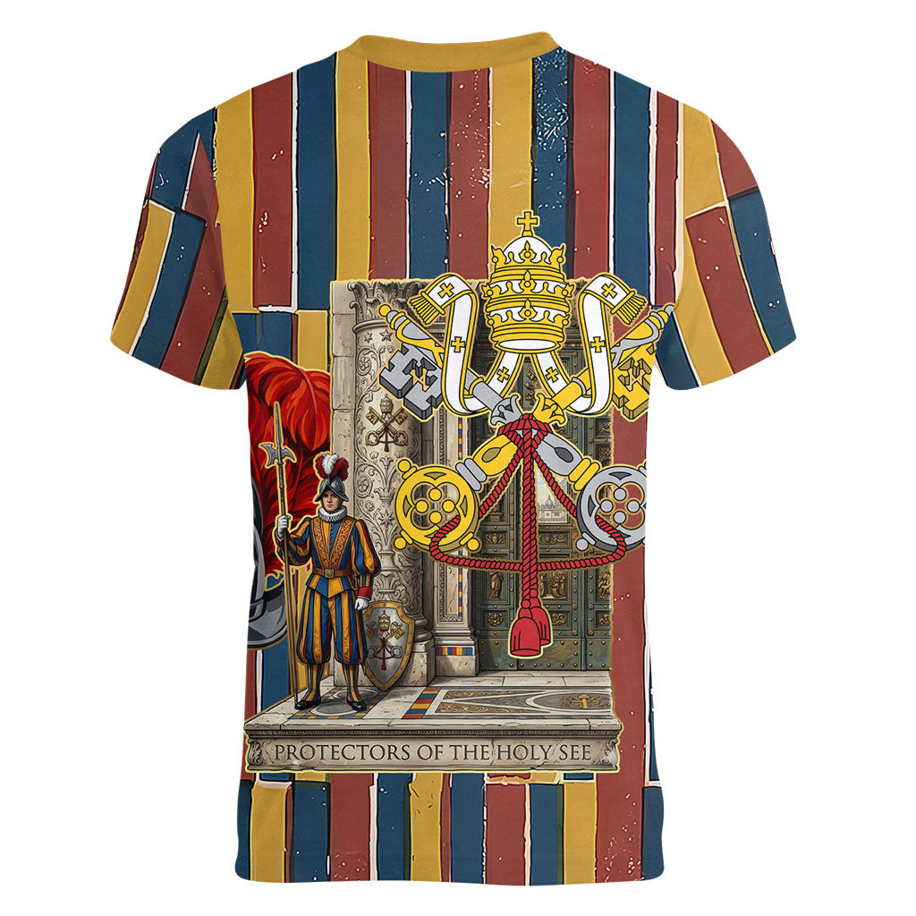 Vatican City Swiss Guard Protectors Of The Holy See Women V-Neck T-Shirt Renaissance Uniform Stripes Catholic Military History