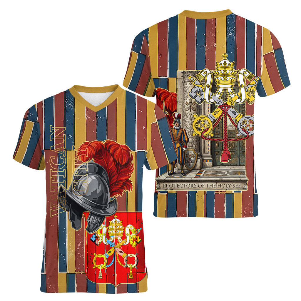 Vatican City Swiss Guard Protectors Of The Holy See Women V-Neck T-Shirt Renaissance Uniform Stripes Catholic Military History