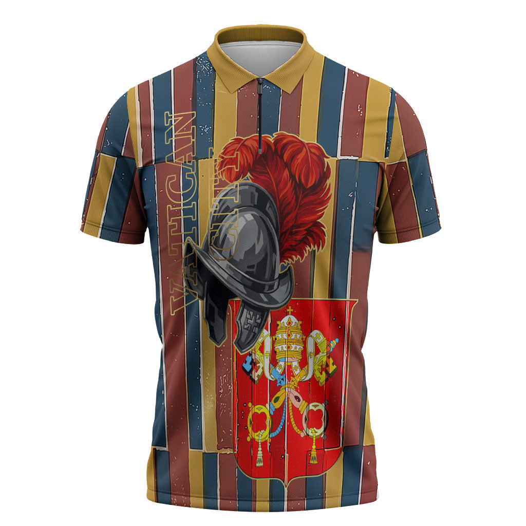 Vatican City Swiss Guard Protectors Of The Holy See Zipper Polo Shirt Renaissance Uniform Stripes Catholic Military History