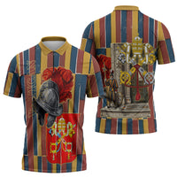 Vatican City Swiss Guard Protectors Of The Holy See Zipper Polo Shirt Renaissance Uniform Stripes Catholic Military History