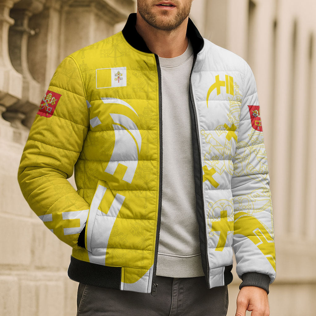 Coat Of Arms Flag of Vatican City Bomber Puffer Jacket Catholic Cross Heritage Symbol