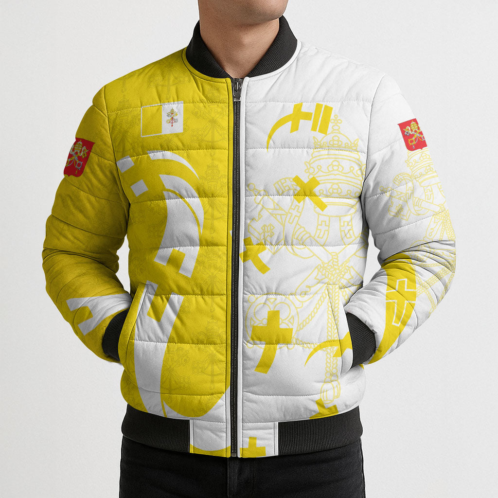 Coat Of Arms Flag of Vatican City Bomber Puffer Jacket Catholic Cross Heritage Symbol