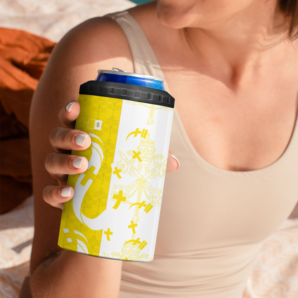 Coat Of Arms Flag of Vatican City 4 in 1 Can Cooler Tumbler Catholic Cross Heritage Symbol