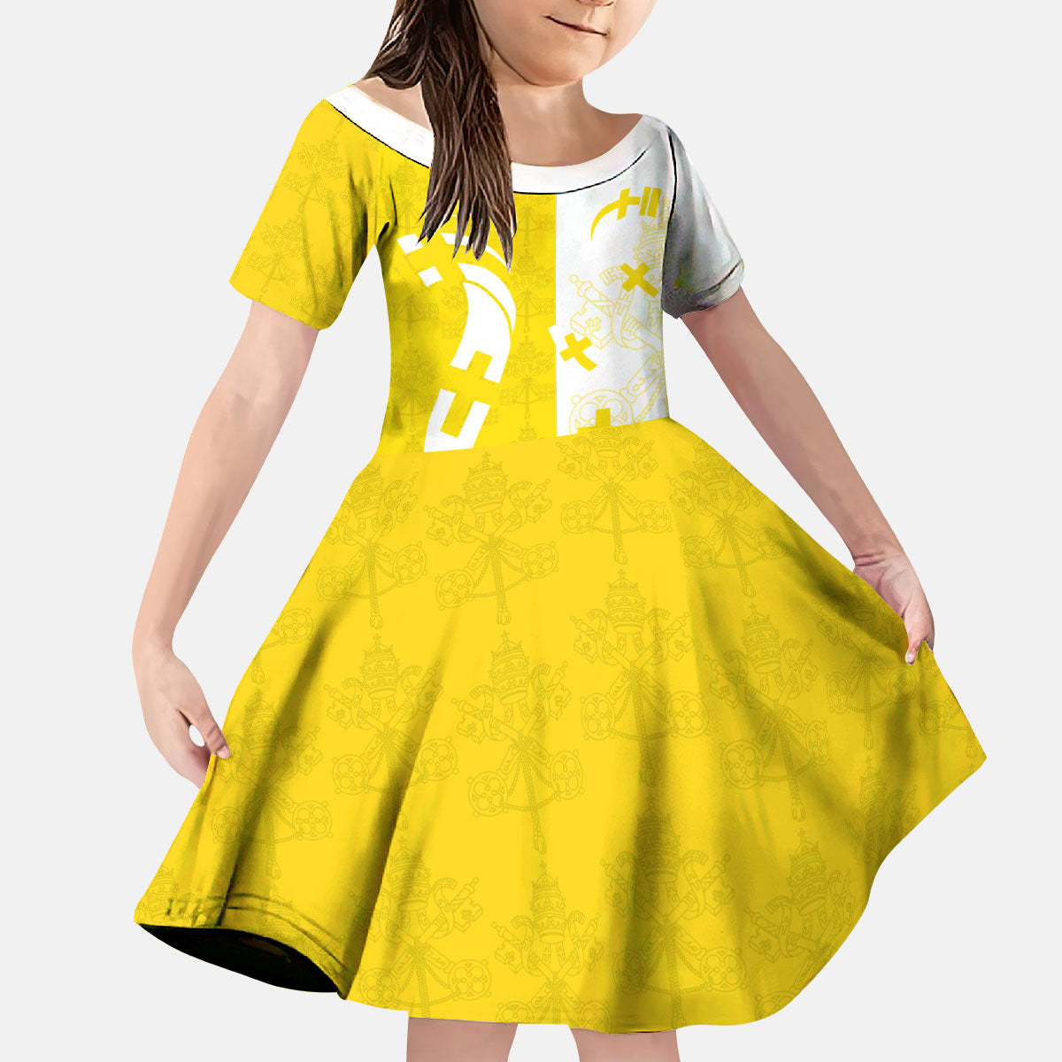 Coat Of Arms Flag of Vatican City Kid Short Sleeve Dress Catholic Cross Heritage Symbol