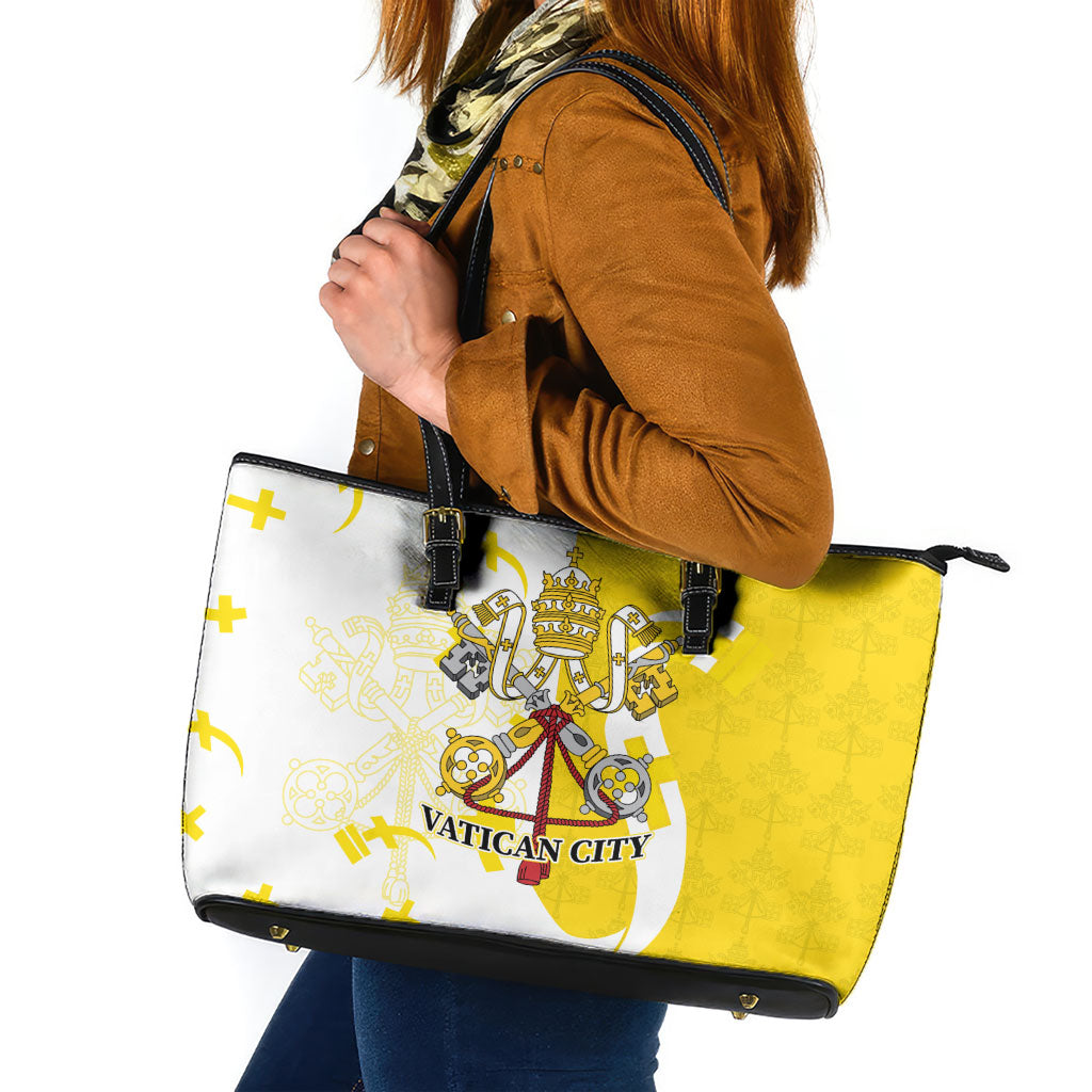 Coat Of Arms Flag of Vatican City Leather Tote Bag Catholic Cross Heritage Symbol