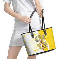 Coat Of Arms Flag of Vatican City Leather Tote Bag Catholic Cross Heritage Symbol
