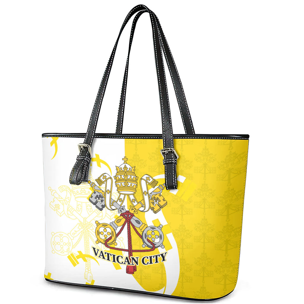 Coat Of Arms Flag of Vatican City Leather Tote Bag Catholic Cross Heritage Symbol