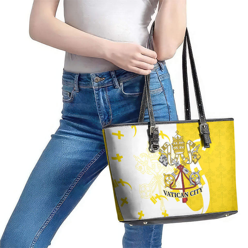 Coat Of Arms Flag of Vatican City Leather Tote Bag Catholic Cross Heritage Symbol