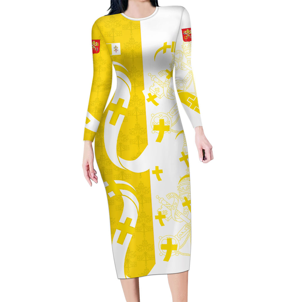 Coat Of Arms Flag of Vatican City Long Sleeve Bodycon Dress Catholic Cross Heritage Symbol