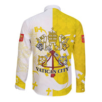 Coat Of Arms Flag of Vatican City Long Sleeve Button Shirt Catholic Cross Heritage Symbol