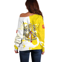 Coat Of Arms Flag of Vatican City Off Shoulder Sweater Catholic Cross Heritage Symbol