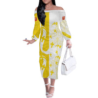 Coat Of Arms Flag of Vatican City Off The Shoulder Long Sleeve Dress Catholic Cross Heritage Symbol
