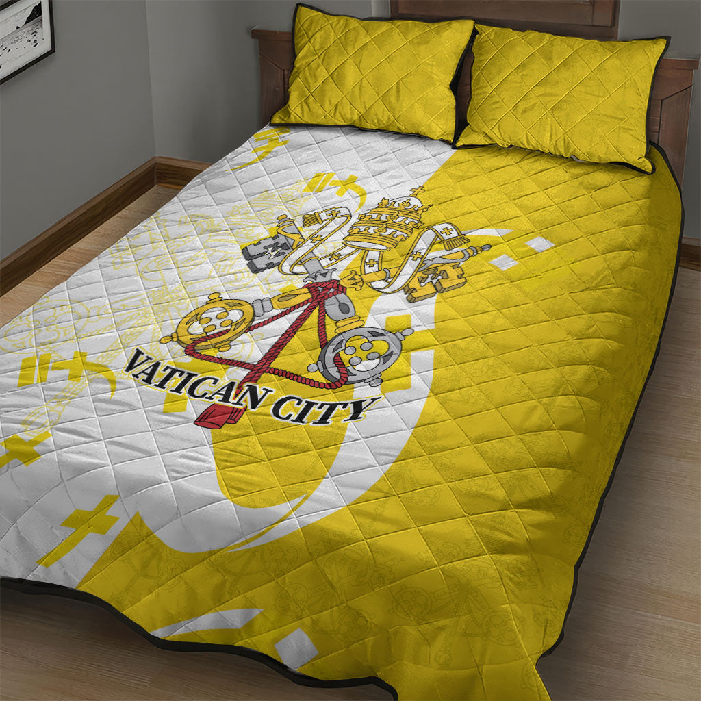 Coat Of Arms Flag of Vatican City Quilt Bed Set Catholic Cross Heritage Symbol