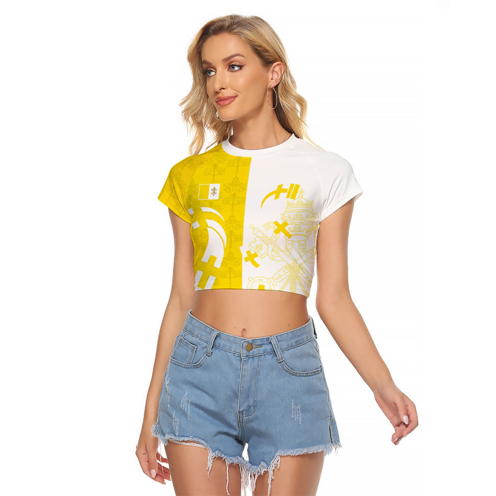 Coat Of Arms Flag of Vatican City Raglan Cropped T Shirt Catholic Cross Heritage Symbol
