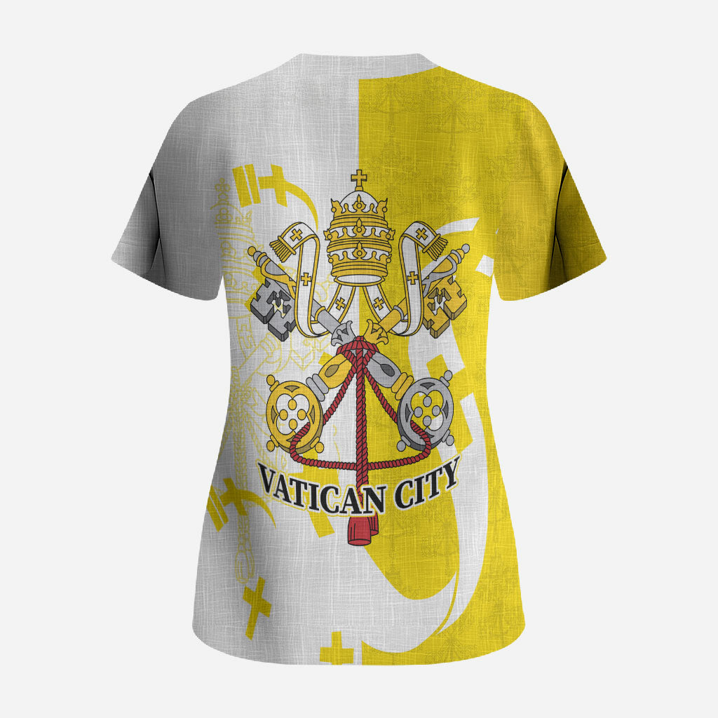 Coat Of Arms Flag of Vatican City Scrub Top Catholic Cross Heritage Symbol