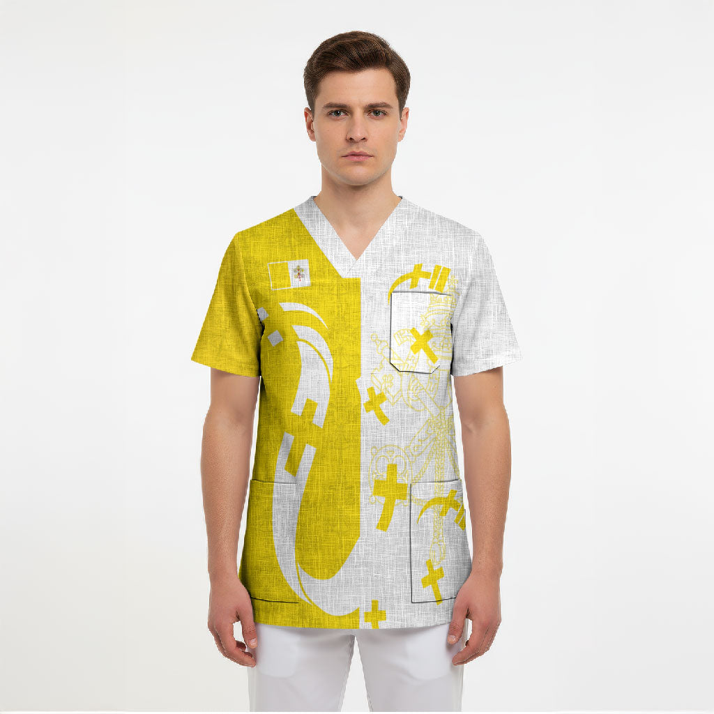 Coat Of Arms Flag of Vatican City Scrub Top Catholic Cross Heritage Symbol
