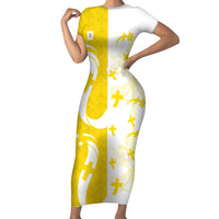 Coat Of Arms Flag of Vatican City Short Sleeve Bodycon Dress Catholic Cross Heritage Symbol