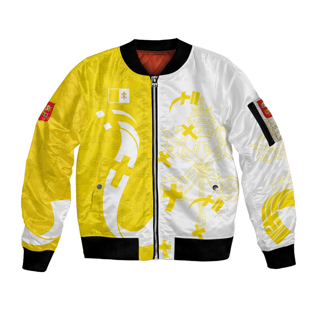 Coat Of Arms Flag of Vatican City Sleeve Zip Bomber Jacket Catholic Cross Heritage Symbol