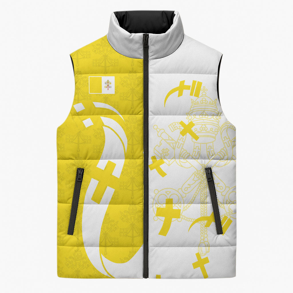 Coat Of Arms Flag of Vatican City Sleeveless Puffer Jacket Catholic Cross Heritage Symbol