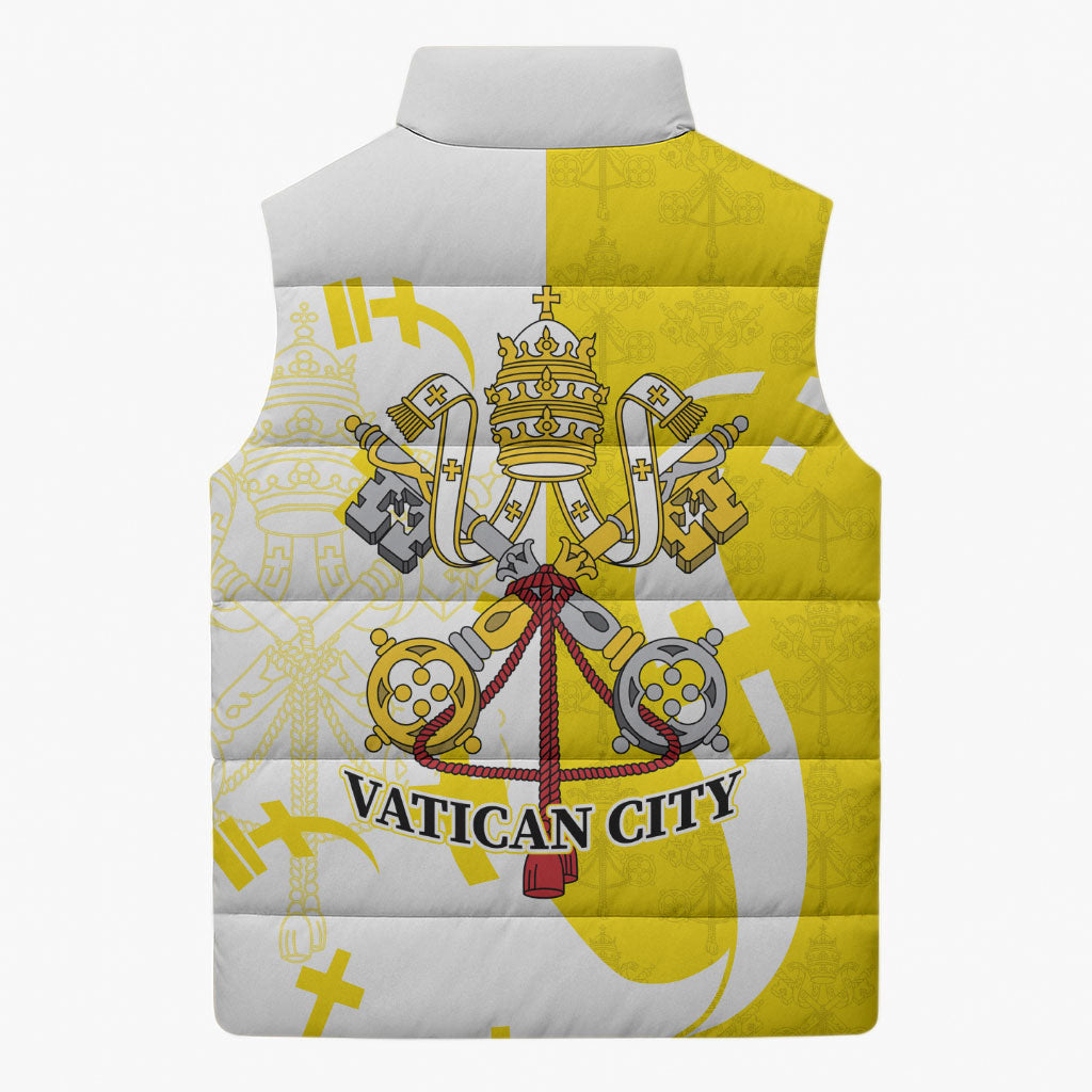 Coat Of Arms Flag of Vatican City Sleeveless Puffer Jacket Catholic Cross Heritage Symbol