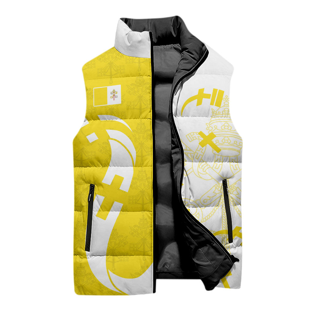 Coat Of Arms Flag of Vatican City Sleeveless Puffer Jacket Catholic Cross Heritage Symbol