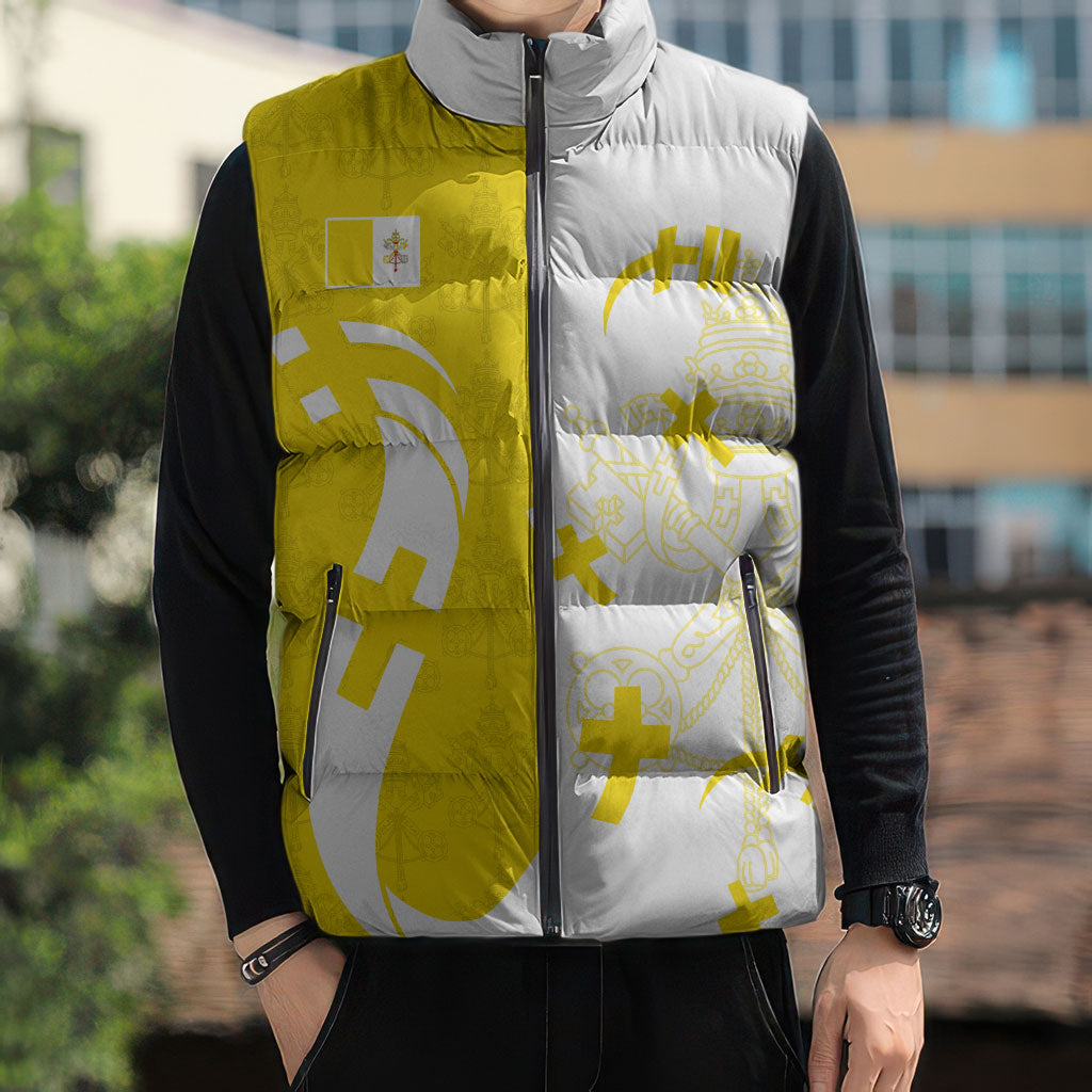 Coat Of Arms Flag of Vatican City Sleeveless Puffer Jacket Catholic Cross Heritage Symbol