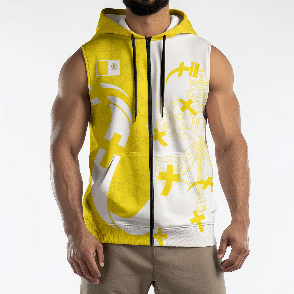 Coat Of Arms Flag of Vatican City Sleeveless Zip Hoodie Catholic Cross Heritage Symbol
