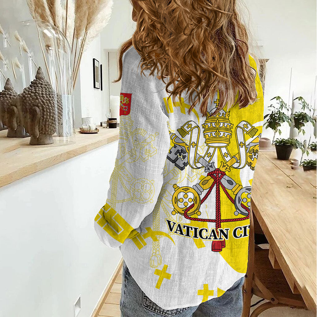 Coat Of Arms Flag of Vatican City Women Casual Shirt Catholic Cross Heritage Symbol