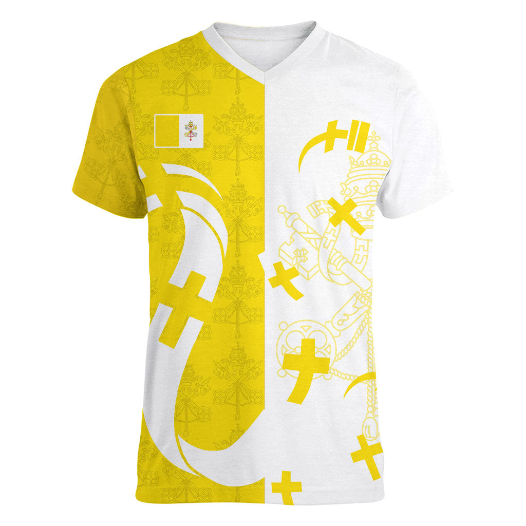 Coat Of Arms Flag of Vatican City Women V-Neck T-Shirt Catholic Cross Heritage Symbol