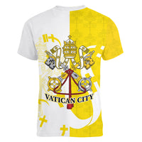 Coat Of Arms Flag of Vatican City Women V-Neck T-Shirt Catholic Cross Heritage Symbol