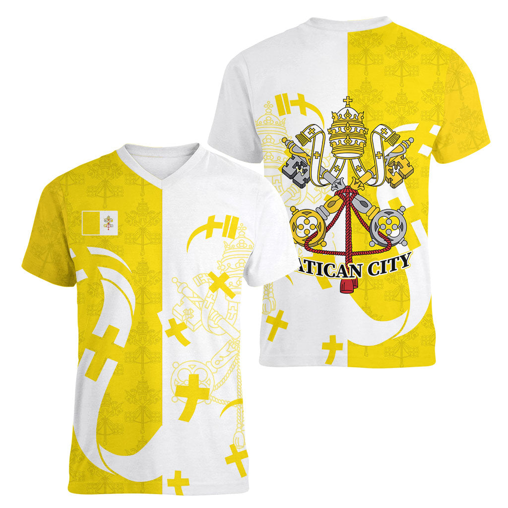 Coat Of Arms Flag of Vatican City Women V-Neck T-Shirt Catholic Cross Heritage Symbol