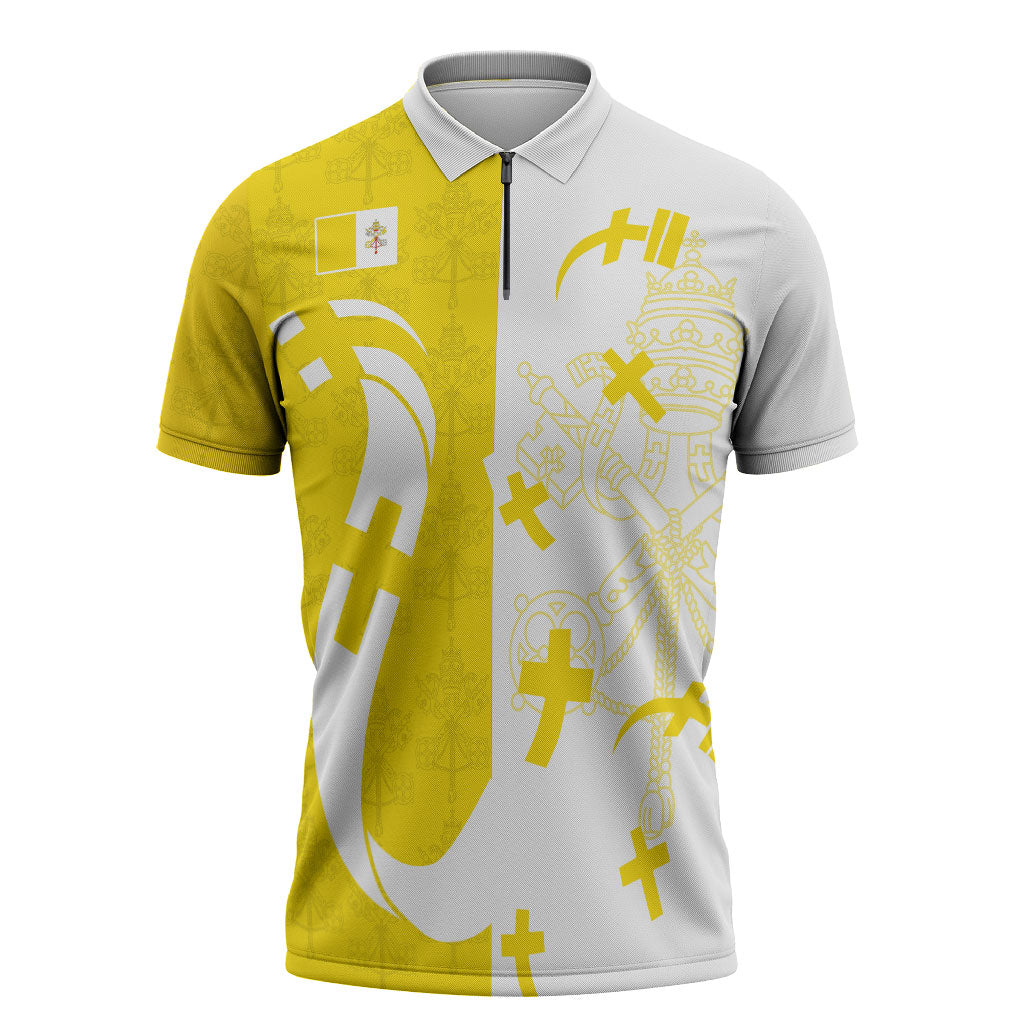 Coat Of Arms Flag of Vatican City Zipper Polo Shirt Catholic Cross Heritage Symbol