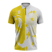 Coat Of Arms Flag of Vatican City Zipper Polo Shirt Catholic Cross Heritage Symbol