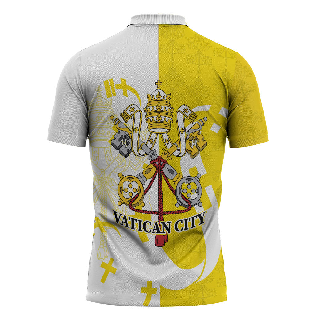 Coat Of Arms Flag of Vatican City Zipper Polo Shirt Catholic Cross Heritage Symbol