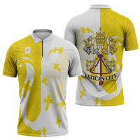 Coat Of Arms Flag of Vatican City Zipper Polo Shirt Catholic Cross Heritage Symbol