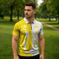 Coat Of Arms Flag of Vatican City Zipper Polo Shirt Catholic Cross Heritage Symbol