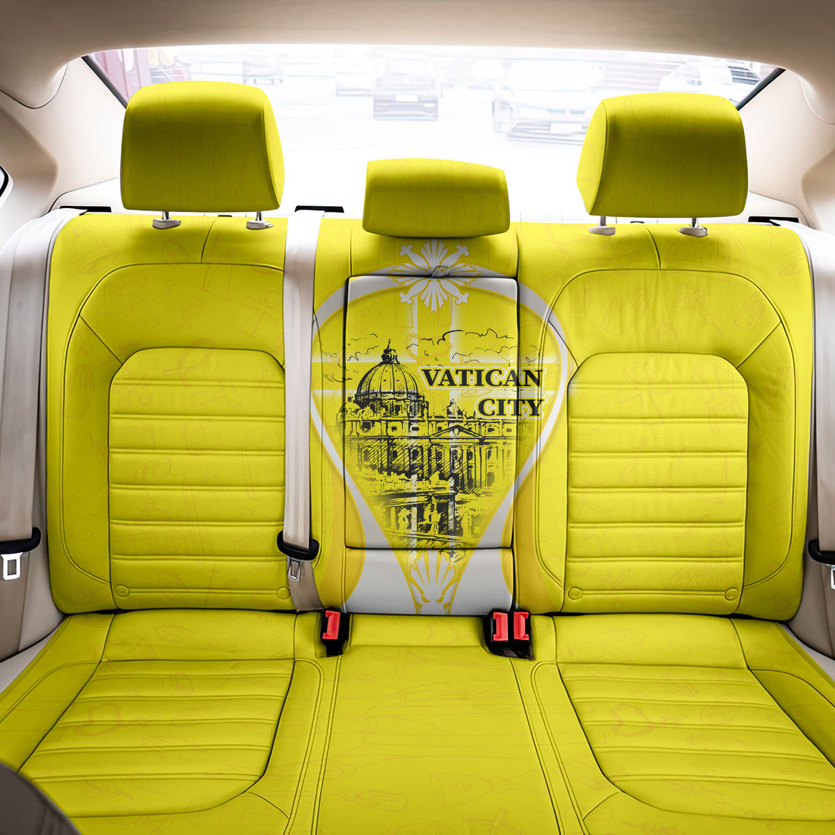 Saint Peters Basilica Vatican City Back Car Seat Cover Basilica Dome Catholic Cross Religious - Coat Of Arms Sketch Art