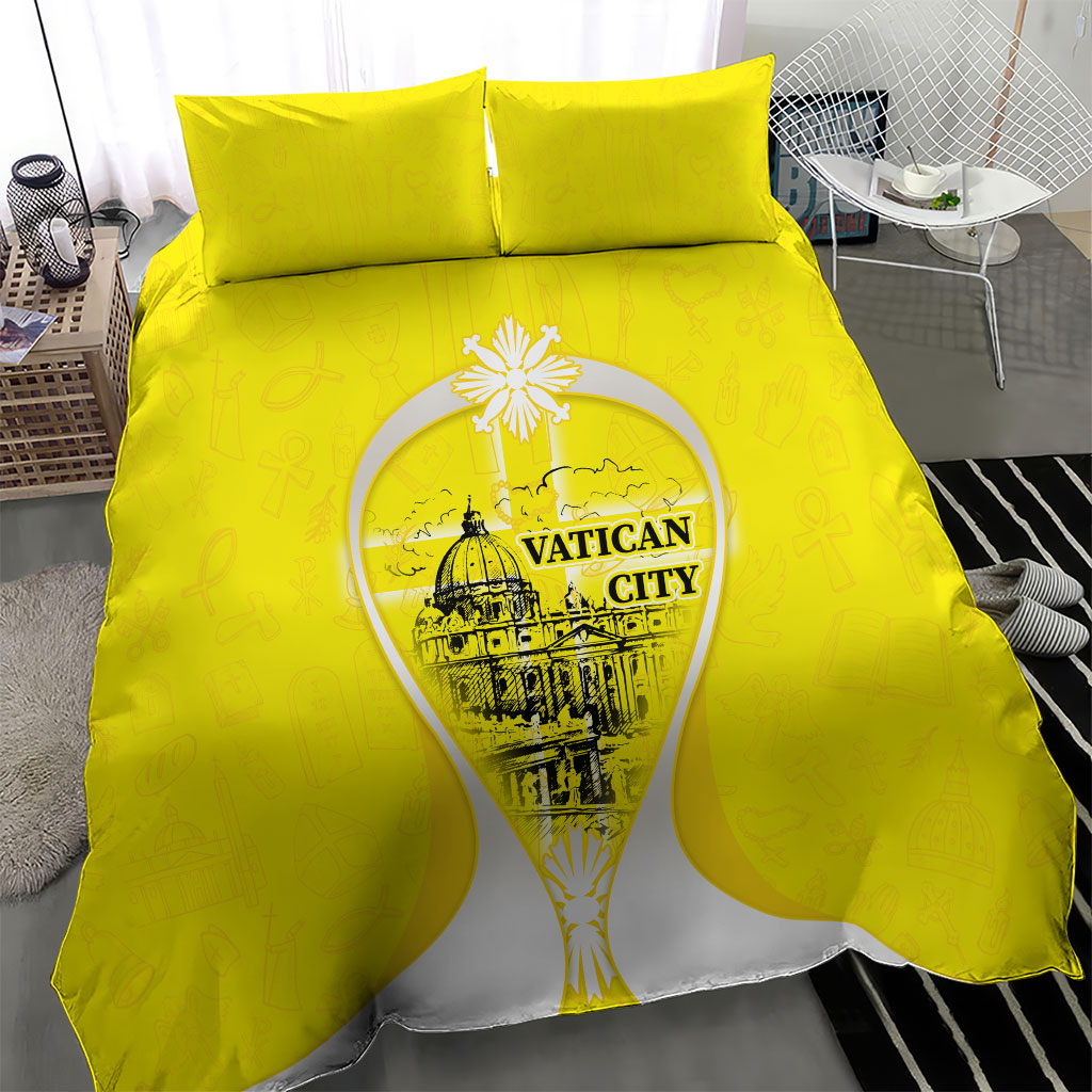 Saint Peters Basilica Vatican City Bedding Set Basilica Dome Catholic Cross Religious - Coat Of Arms Sketch Art