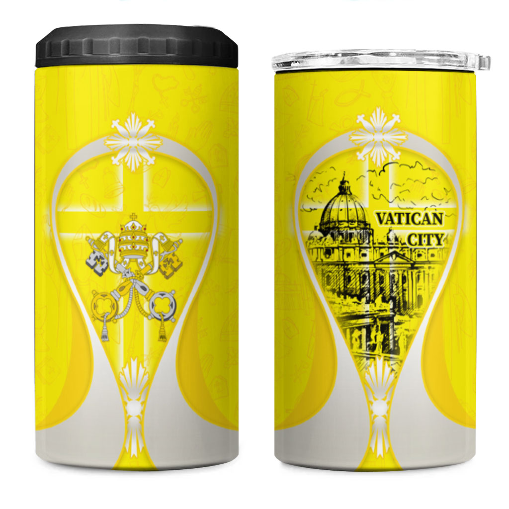 Saint Peters Basilica Vatican City 4 in 1 Can Cooler Tumbler Basilica Dome Catholic Cross Religious - Coat Of Arms Sketch Art